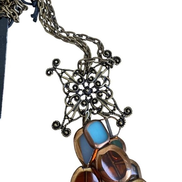 SFA Multi Layer Glass Beaded Necklace in Clear, Amber, Lt Blue & Gold - Picture 6 of 7